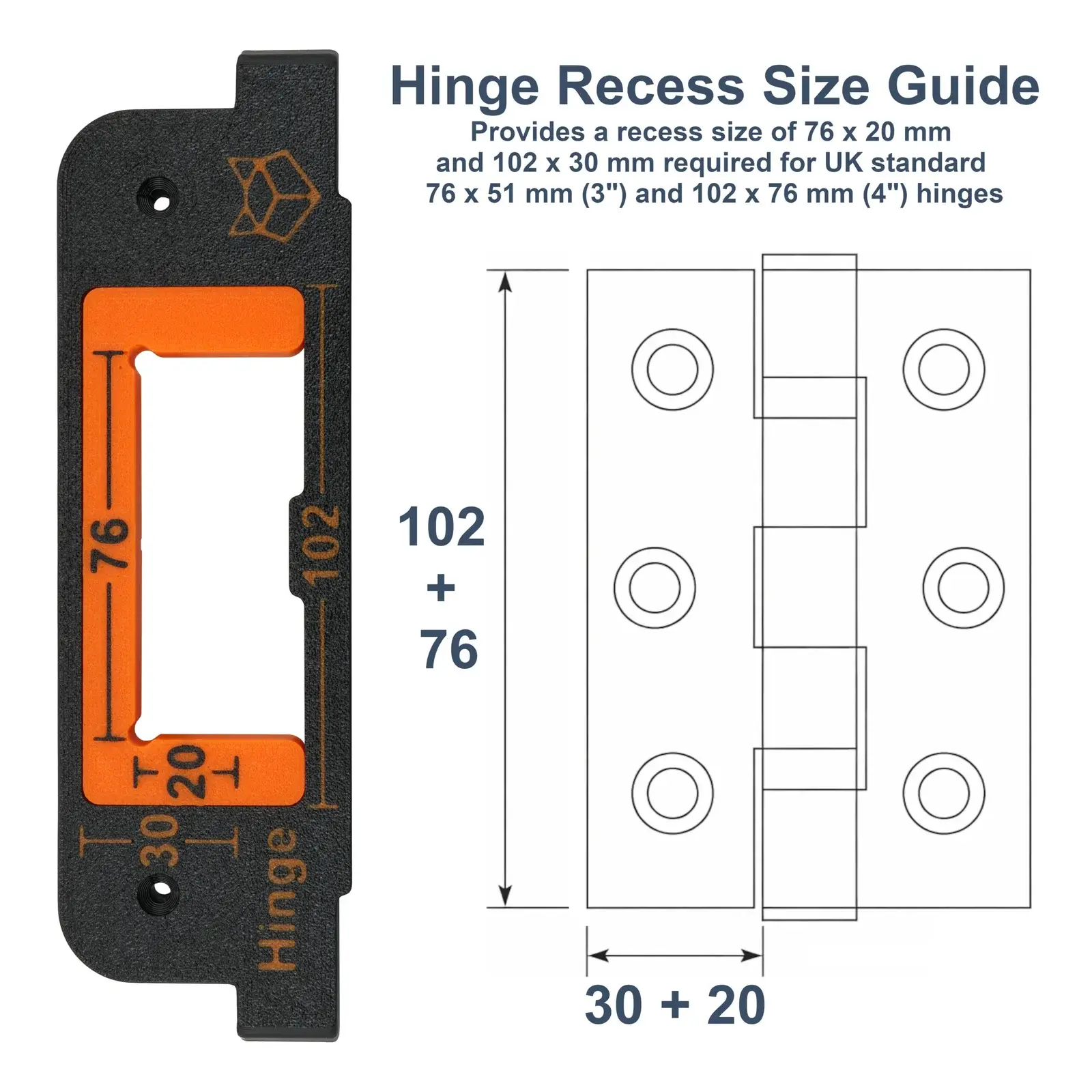 76mm (3″) + 102mm (4″) Hinge Jig Router Template for Door and Door Frame - Image 2