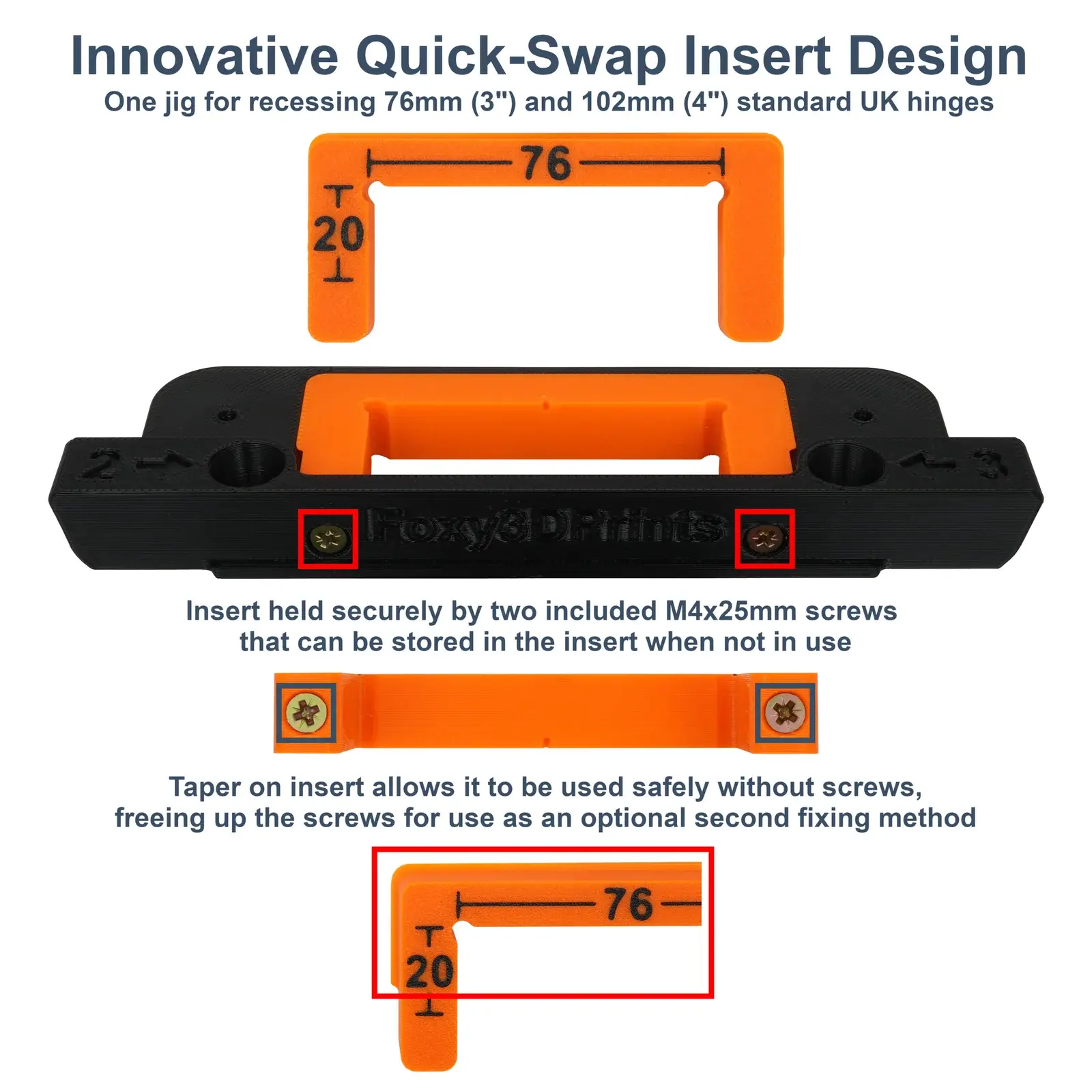 76mm (3″) + 102mm (4″) Hinge Jig Router Template for Door and Door Frame - Image 4